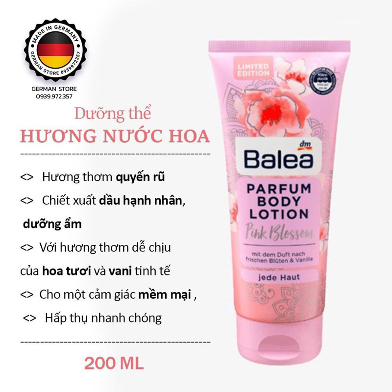[HÀNG ĐỨC] Sữa Dưỡng Thể BALEA PARFUM BODY LOTION PINK BLOSSOM, 200ml