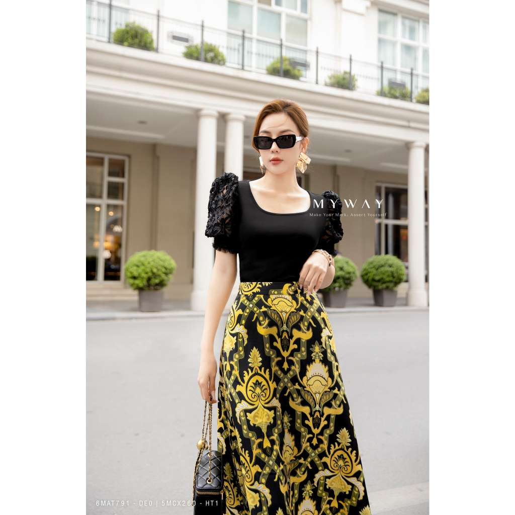 Ảnh Chân Váy Nữ Dáng Xòe MY WAY In Họa Tiết Sang Trọng 5MCX260 HT1 3