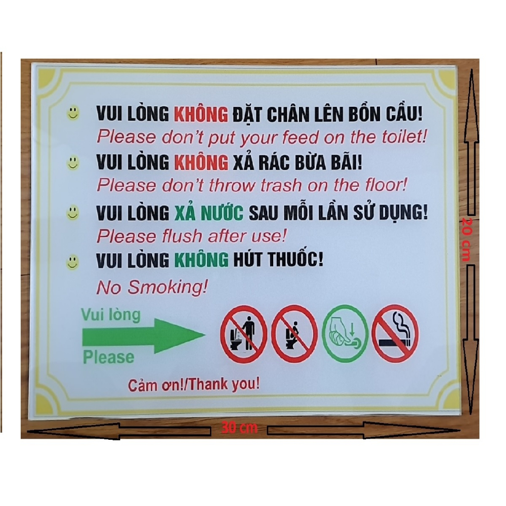 Bảng nội quy toilet WC Bedo, Biển mica dán tường nhà vệ sinh, Bảng quy định WC chống nước bền màu văn phòng quán cafe