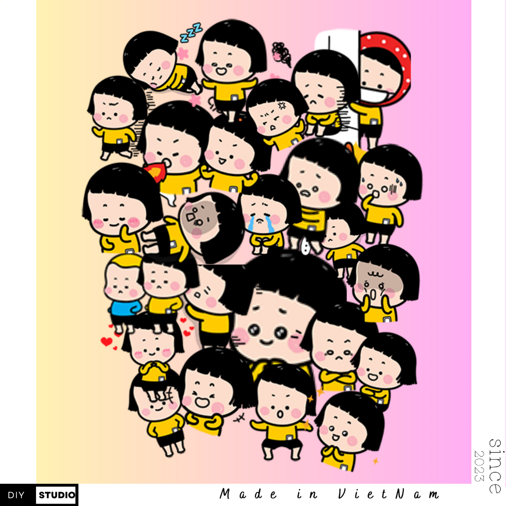 100 sticker MIM & YAM cô bé meme tóc ngố siêu dễ thương