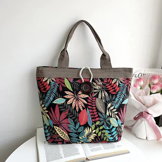 Túi Tote vải Canvas cỡ lớn vừa A4 có khóa kéo họa tiết đẹp thời trang HX266