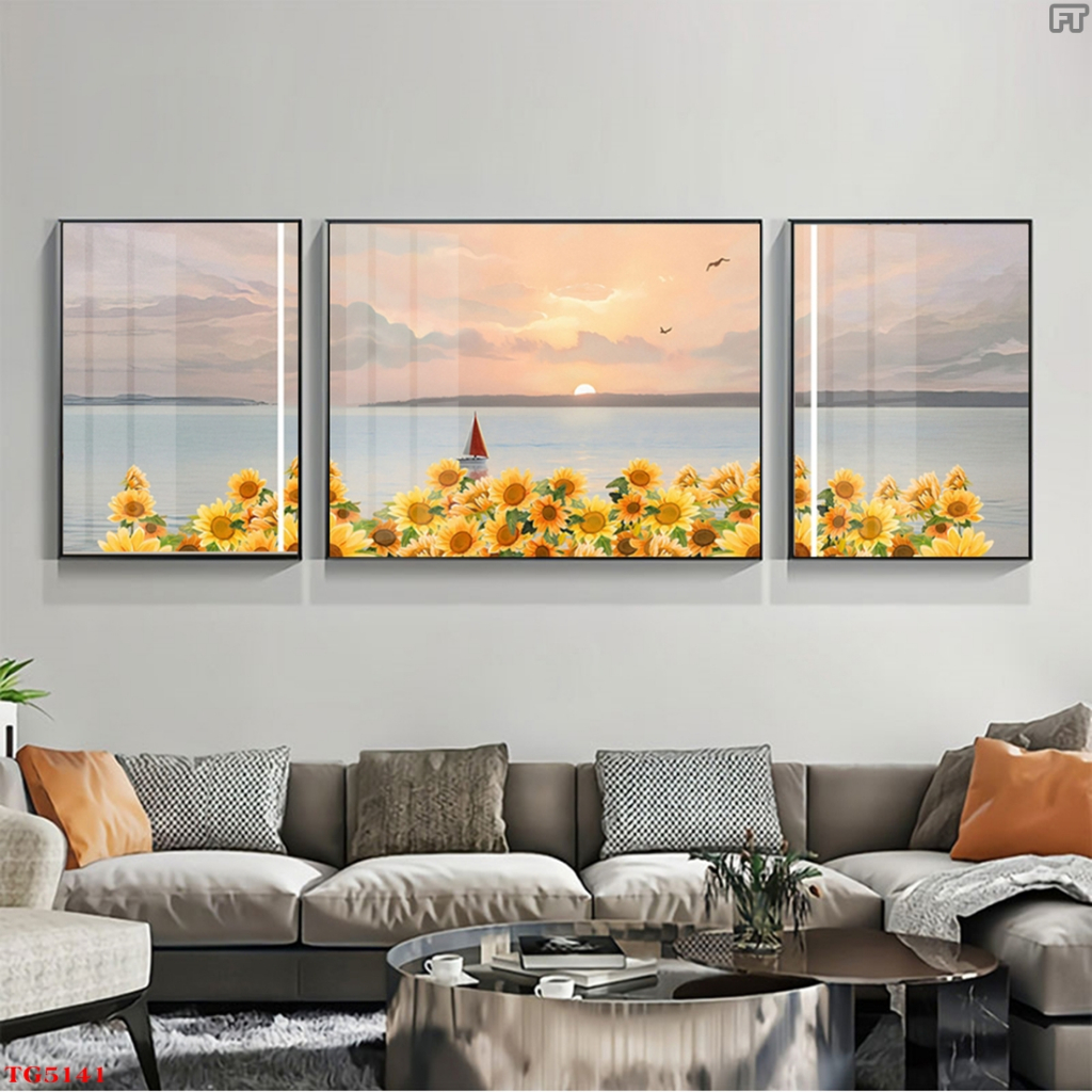 Bộ 3 Tranh Treo Tường Tráng Gương Cao Cấp Phong Cảnh Và Hoa