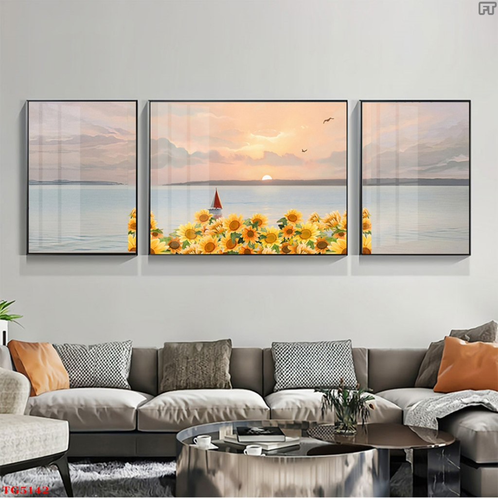 Bộ 3 Tranh Treo Tường Tráng Gương Cao Cấp Phong Cảnh Và Hoa