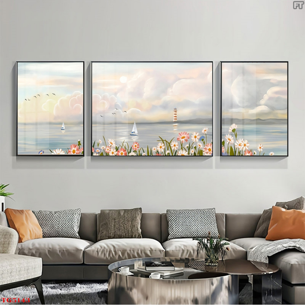 Bộ 3 Tranh Treo Tường Tráng Gương Cao Cấp Phong Cảnh Và Hoa Trang Trí Nhà, Quán Cà Phê Hiện Đại OHA Decor