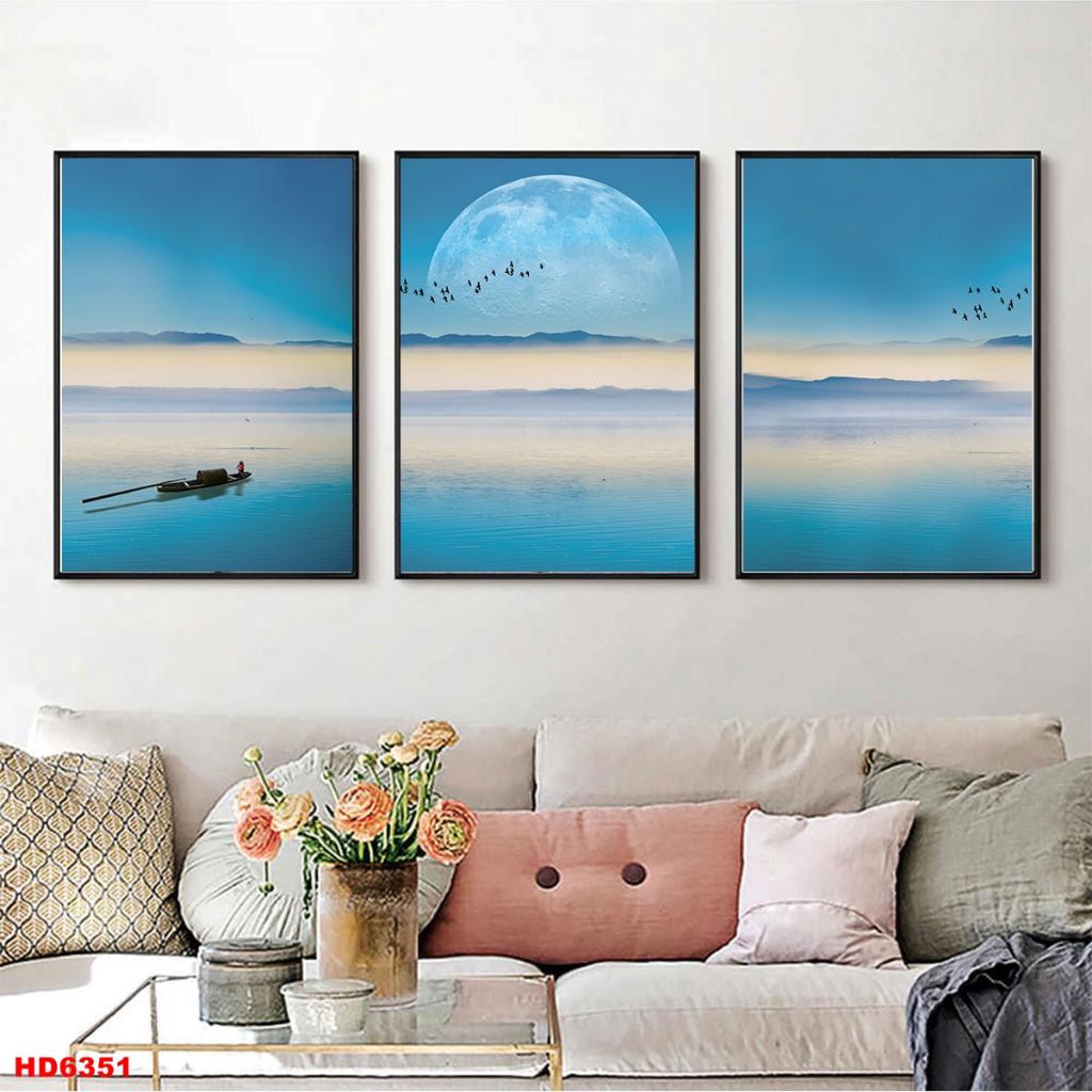 Bộ 3 Tranh Canvas Hiện Đại Có Viền Treo Tường Làm Mới Phòng Khách Xưởng Giá Rẻ