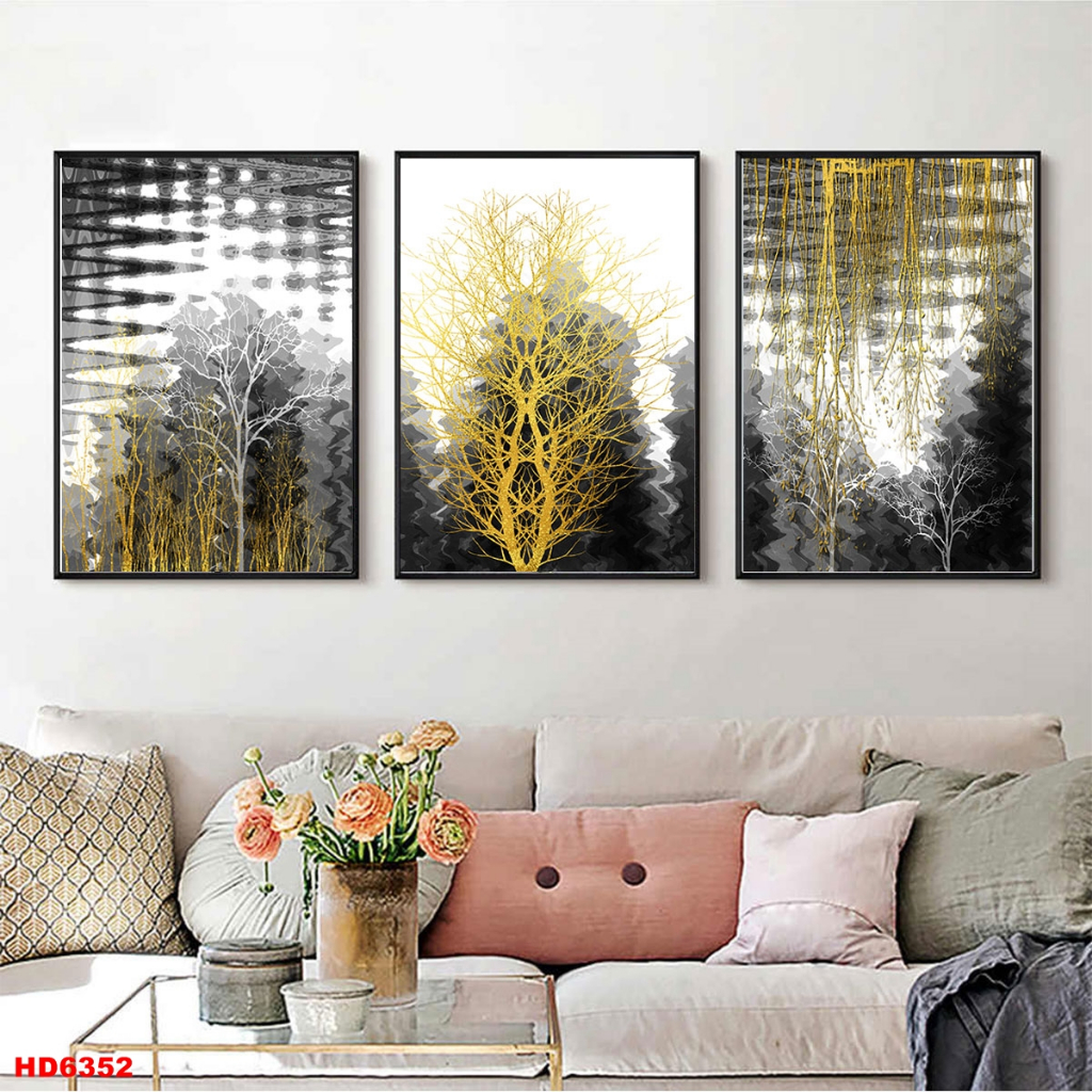 Bộ 3 Tranh Canvas Hiện Đại Có Viền Treo Tường Làm Mới Phòng Khách Xưởng Giá Rẻ
