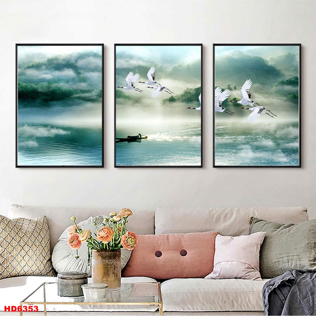 Bộ 3 Tranh Canvas Hiện Đại Có Viền Treo Tường Làm Mới Phòng Khách Xưởng Giá Rẻ