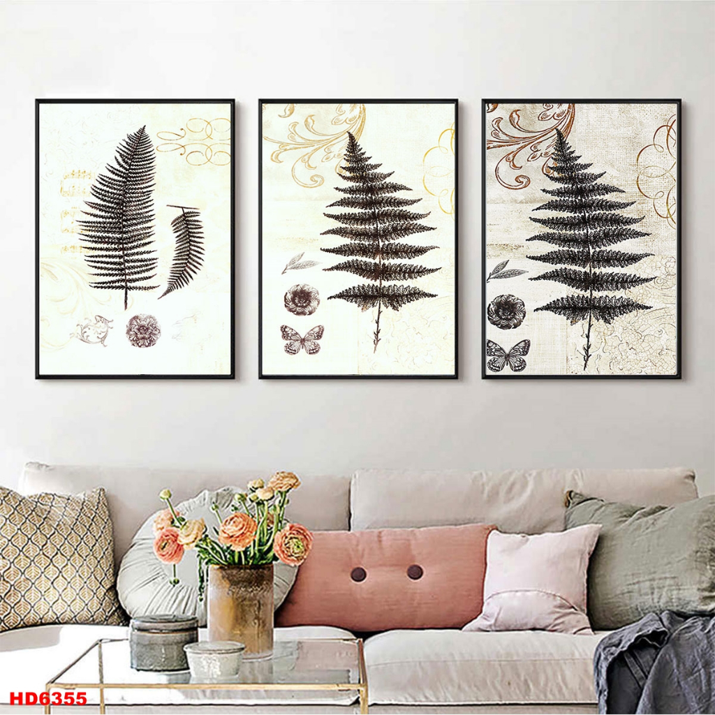 Bộ 3 Tranh Canvas Hiện Đại Có Viền Treo Tường Làm Mới Phòng Khách Xưởng Giá Rẻ