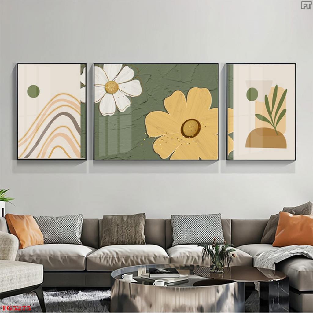 Bộ 3 Tranh Treo Tường Tráng Gương Cao Cấp Chủ Đề Hoa 