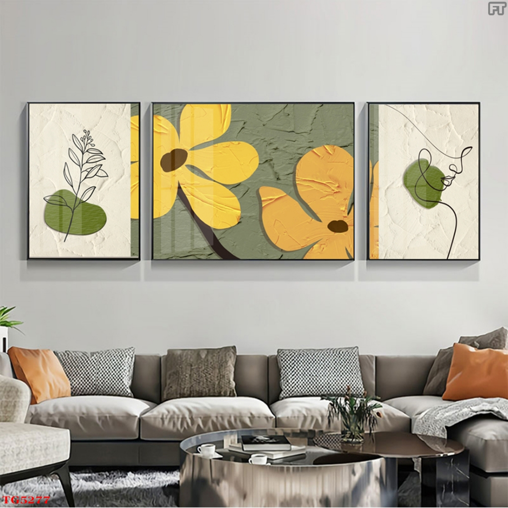 Bộ 3 Tranh Treo Tường Tráng Gương Cao Cấp Chủ Đề Hoa 