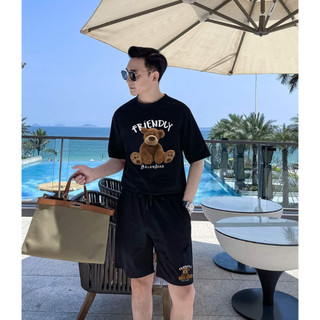 Bộ Thể Thao Hè Hình Gấu 5D FRENDLY Tay Ngắn Fom Đứng Nam Nữ, Chất Liệu Cotton Khô Mềm Mịn Thấm Hút Mồ Hôi Siêu Tốt