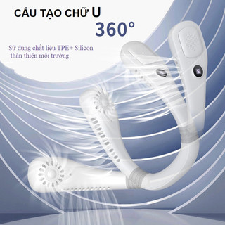 Quạt Đeo Cổ Mini Tích Điện 5 Cấp Độ Gió, Quạt Không Cánh Có Màn Hình LED