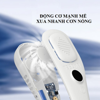Quạt Đeo Cổ Mini Tích Điện 5 Cấp Độ Gió, Quạt Không Cánh Có Màn Hình LED