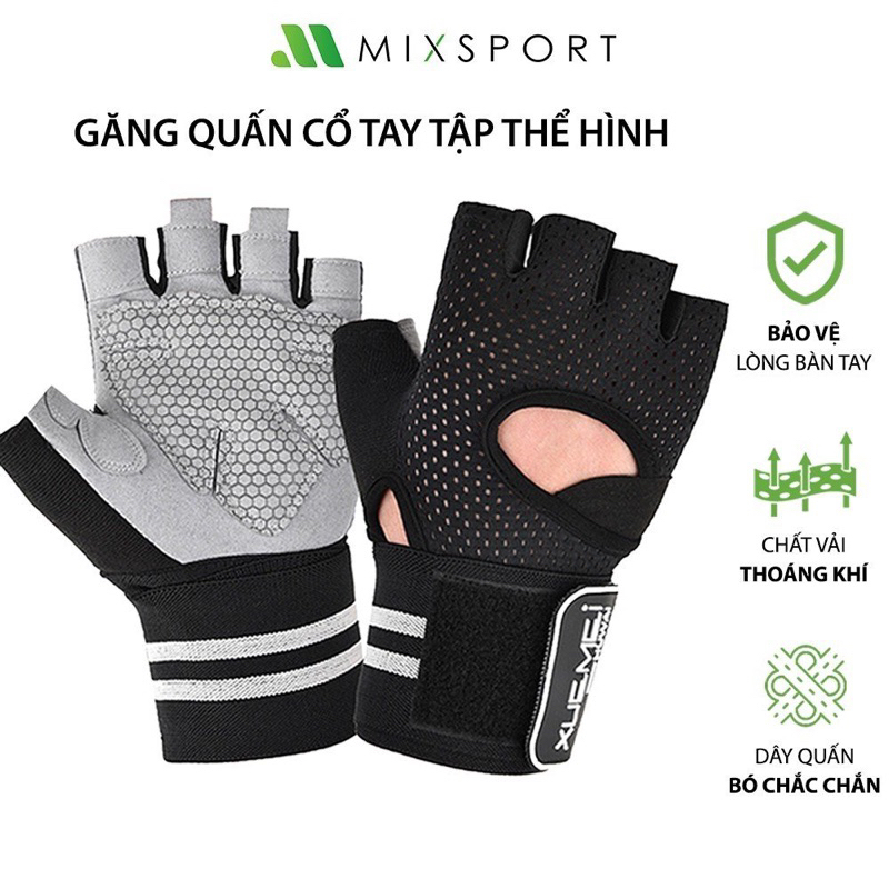 Ảnh Găng Tay Thể Thao Tập Gym Có Miếng Đệm Dày Thoáng Khí Chống Trơn Trượt Có Kèm Dây Quấn 1