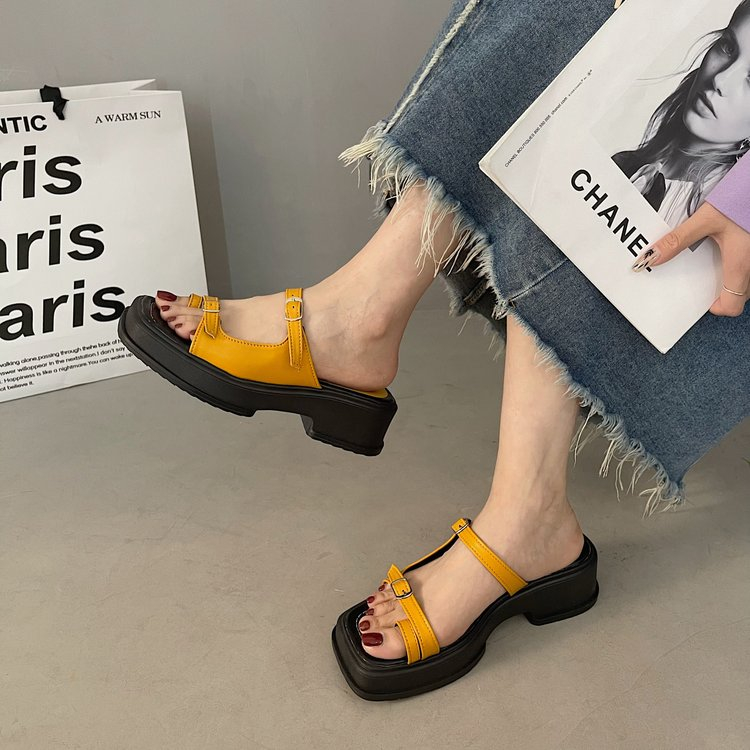 JINxCHOY SHOES Mùa hè mới nhất dày đế một chân đi xăng đan thoải mái thời trang trăm đáp thư giãn văn phòng đi dạo phố giày nữ