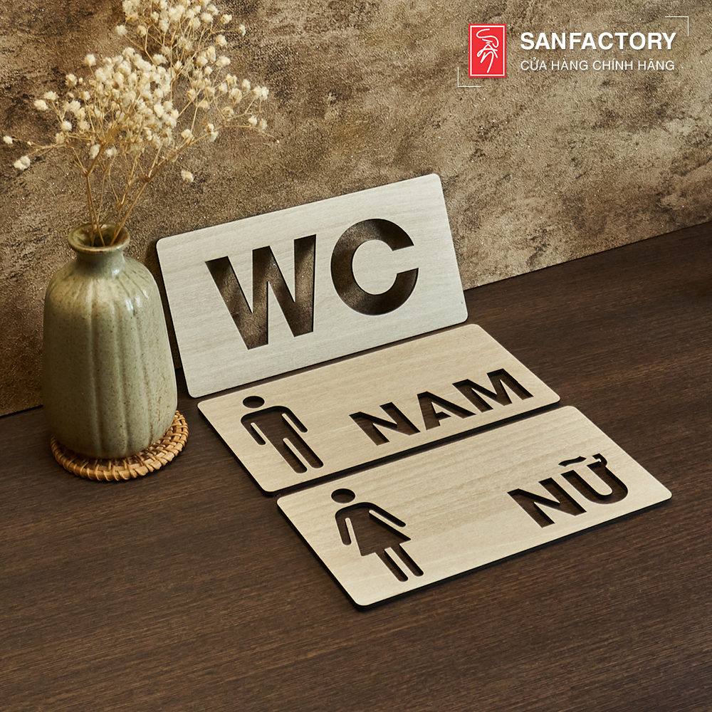 Bảng toilet Nam, bảng toilet Nữ,  bảng gỗ WC dán cửa nhà vệ sinh có sẵn keo dán SAN-TL38