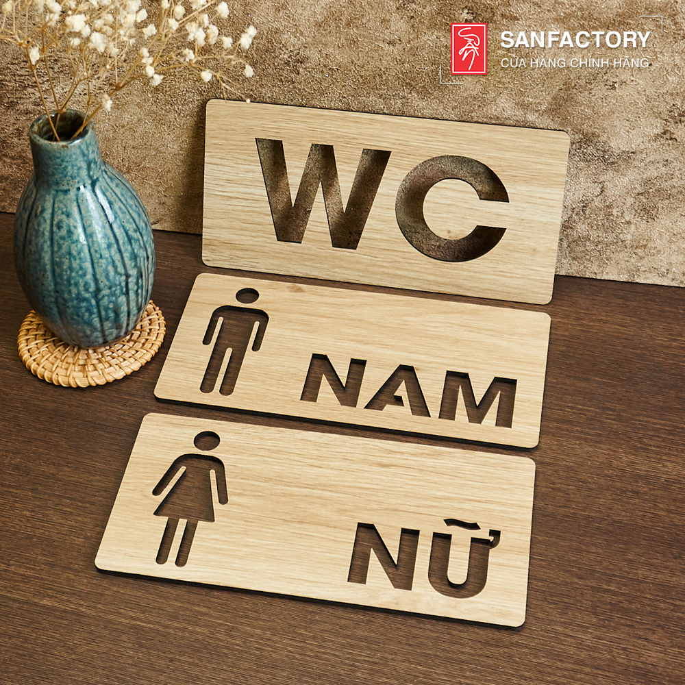 Bảng toilet Nam, bảng toilet Nữ,  bảng gỗ WC dán cửa nhà vệ sinh có sẵn keo dán SAN-TL38