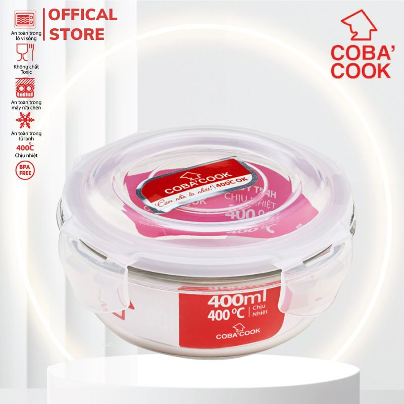 Ảnh Hộp Thủy Tinh Bảo Quản Thực Phẩm Chịu Nhiệt COBACOOK Hình Tròn-CBHR400XA 1