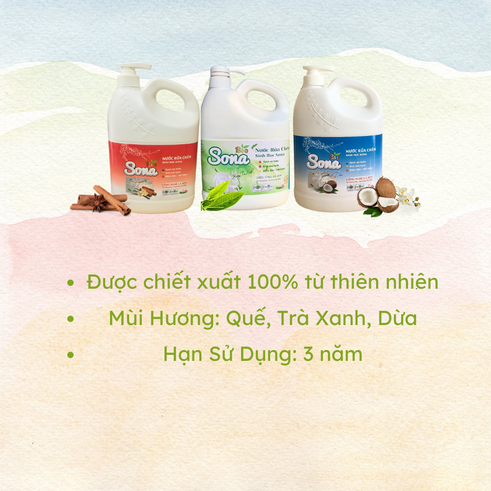 Nước rửa chén bát hương quế Sona 1,6kg siêu đậm đặc diệt khuẩn 99.9% sạch nhanh tiết kiệm nước