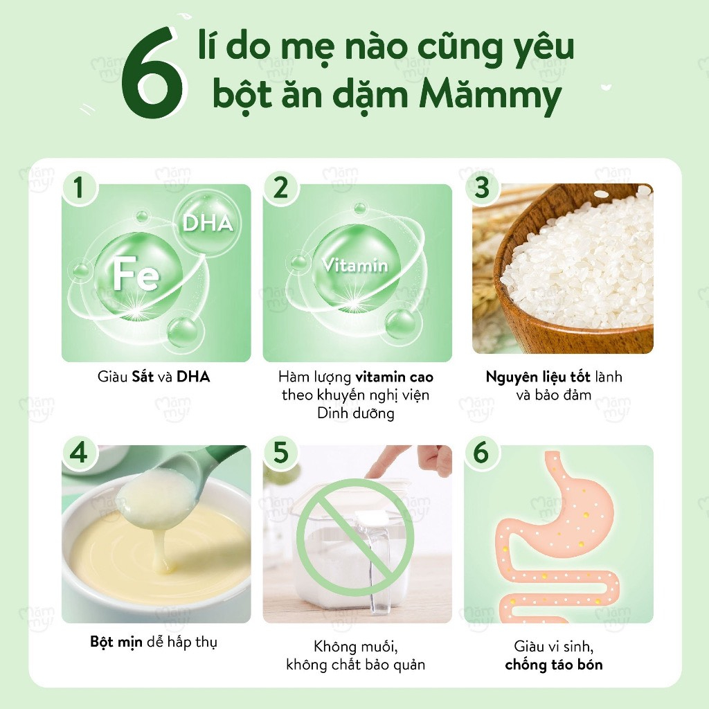 (Lẻ 1 Gói) Bột ăn dặm Mămmy cho bé từ 6 tháng. Bổ sung DHA & sắt, chất xơ hòa tan