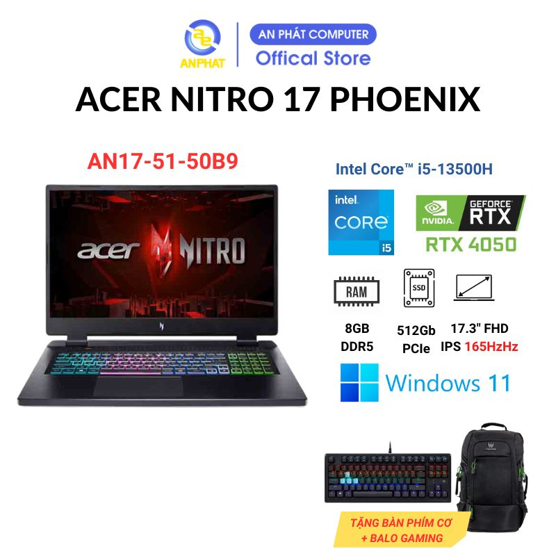 Laptop Acer Nitro 17 Phoenix AN17-51-50B9 (Intel Core i5-13500H | RTX 4050 6GB)