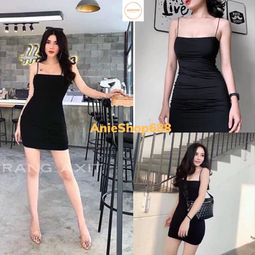 Váy body 2 dây sợi bún, đầm ôm body siêu tôn dáng sexy, vải co giãn, mặc đi chơi, dự tiệc siêu xinh ANIESHOP688