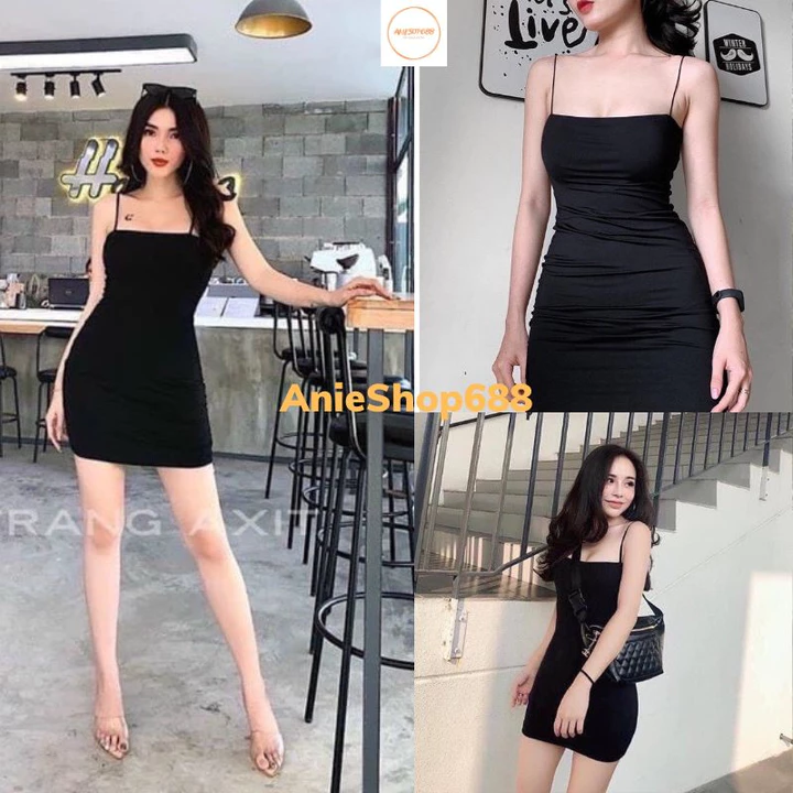 Váy body 2 dây sợi bún, đầm ôm body siêu tôn dáng sexy, vải co giãn, mặc đi chơi, dự tiệc siêu xinh ANIESHOP688