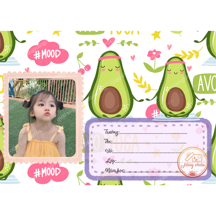 Nhãn Vở Quả Bơ -Nhãn vở Cấp 1, Cấp 2, Cấp 3, Đại học - Cắt Sẵn ...