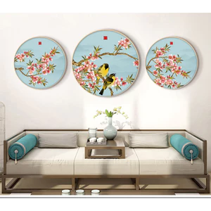 Bộ 3 Tranh Tròn Treo Tường Tráng Gương Cao Cấp Chủ Đề Mùa Xuân Trang Trí Nhà, Quán Cà Phê Hiện Đại Xưởng Giá Rẻ