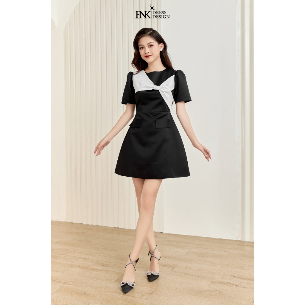 Đầm ngắn Elle tay ngắn thiết kế dáng nơ phía trước trẻ trung FNK | Shopee Việt Nam
