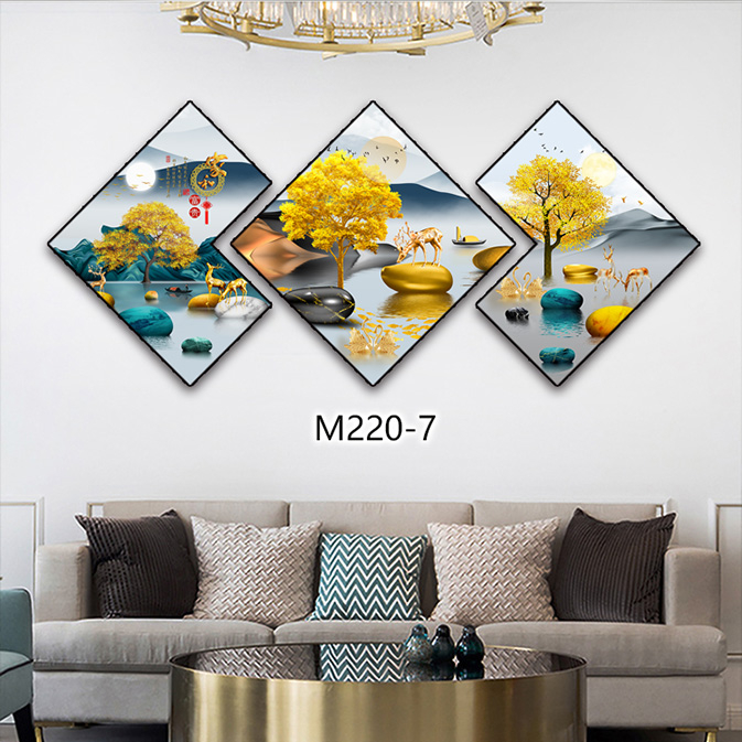 Bộ 3 Tranh Chéo Khuyết Treo Tường Tráng Gương Cao Cấp Xưởng Giá RẻLàm Đẹp Căn Hộ, Quán Cà Phê