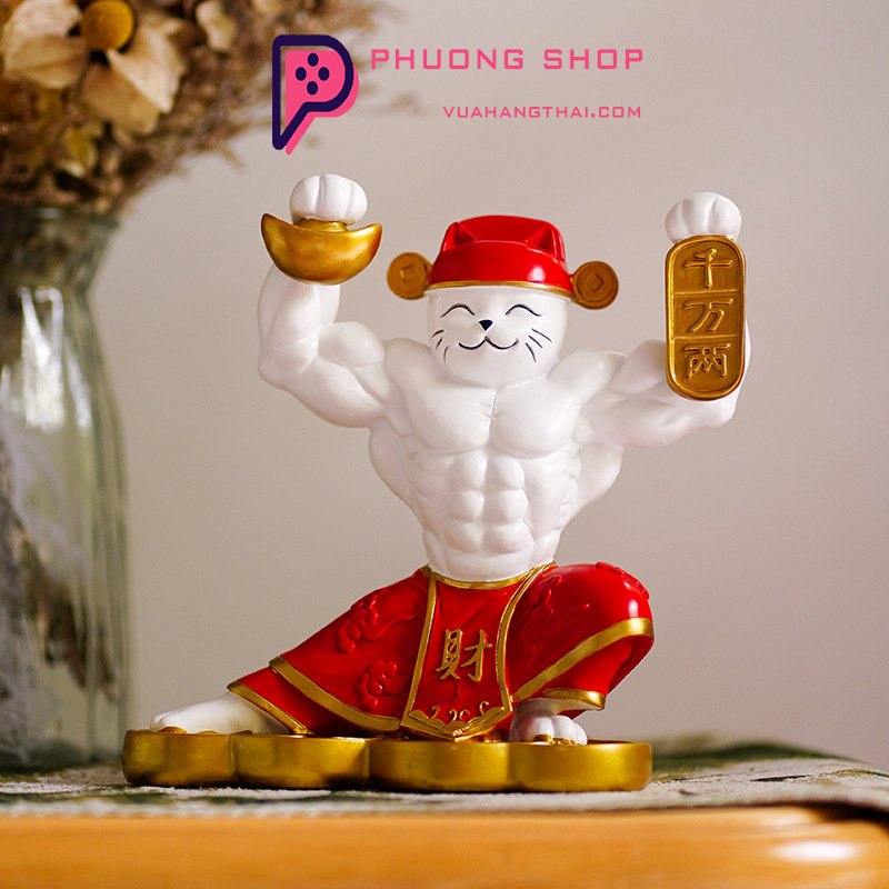 Tượng Mèo Thần Tài Lực Sĩ Cơ Bắp mang tài tài lộc may mắn cho gia chủ ...