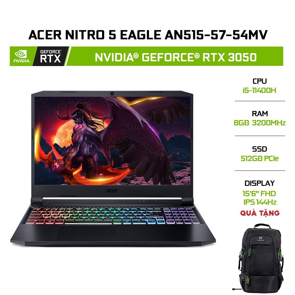 [Mã ELCL12 giảm 12% đơn 10TR] Laptop Acer Nitro 5 AN515-57-54MV i5-11400H | 8GB | 512GB |Geforce RTX 3050