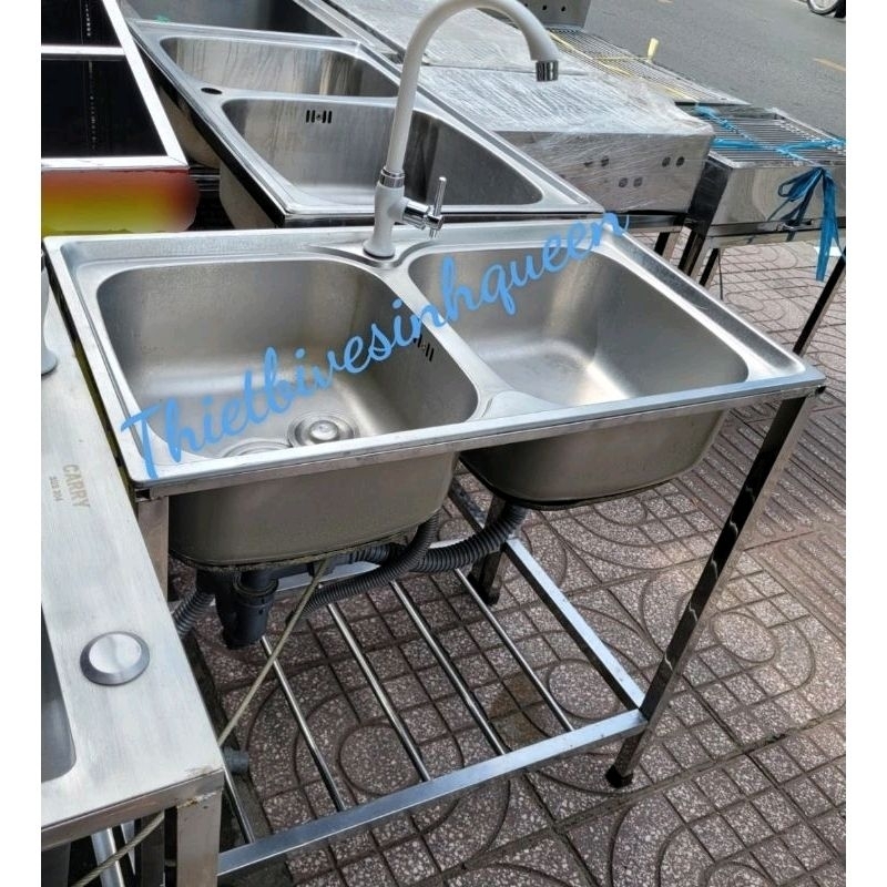 Bồn rửa chén, chậu rửa bát 2 ngăn lớn 78x43cm có chân Inox 304 giá sỉ ...