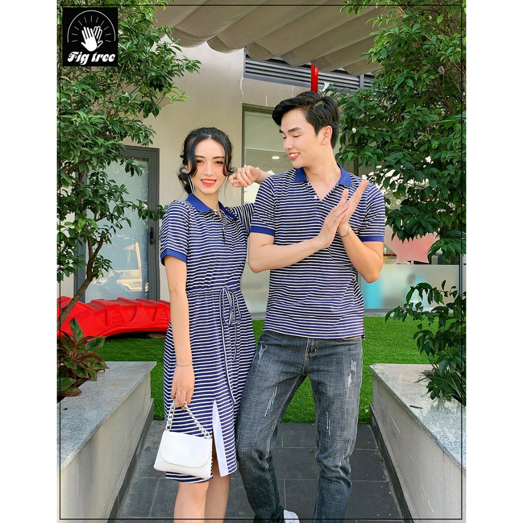 Combo áo gia đình Fig Tree polo sọc xanh đen trắng