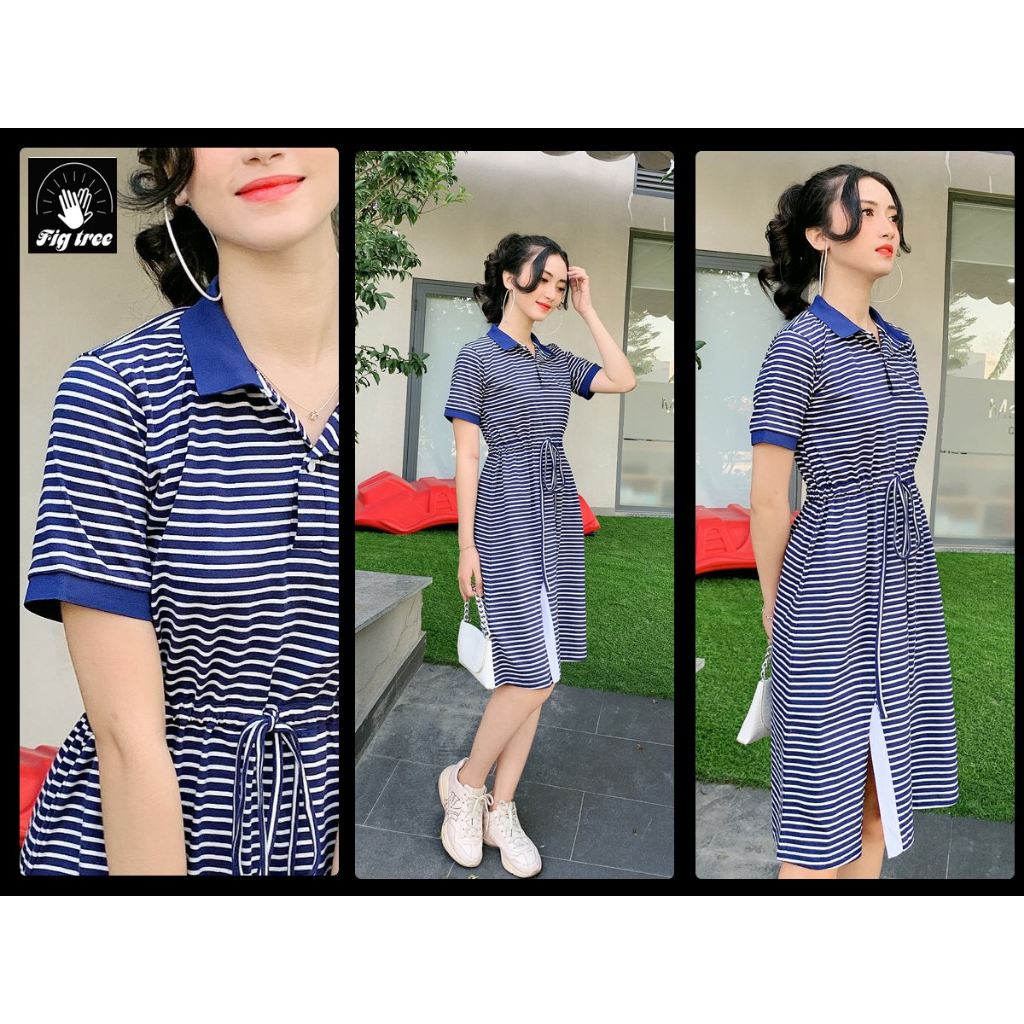 Combo áo gia đình Fig Tree polo sọc xanh đen trắng