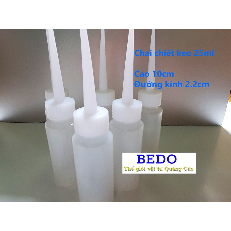 Combo 10 vỏ chai chiết keo 25ml BEDO - Chai nhựa đựng keo dạng bóp màu trắng trong suốt, vòi nhọn tra keo chính xác