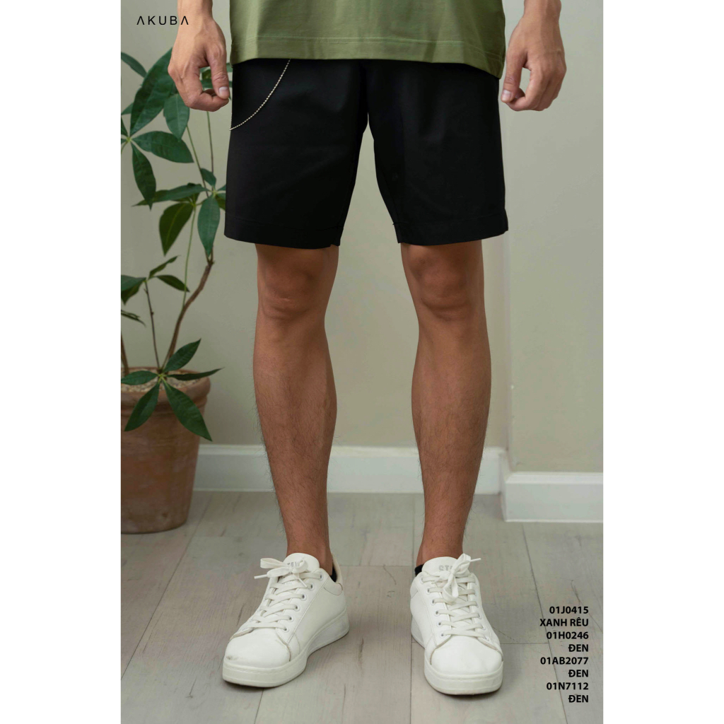 Quần short kaki Nam trơn co giãn AKUBA chất liệu denim, phong cách Hàn Quốc 01H0246