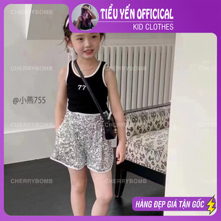 Bộ bé gái, Set áo thun đen quần kim tuyến xám cá tính cho bé gái 9 -21kg( 1-5 tuổi) S755 | Tiểu Yến Kid