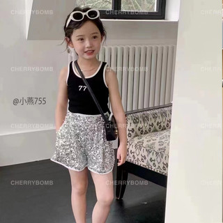 Bộ bé gái, Set áo thun đen quần kim tuyến xám cá tính cho bé gái 9 -21kg( 1-5 tuổi) S755 | Tiểu Yến Kid