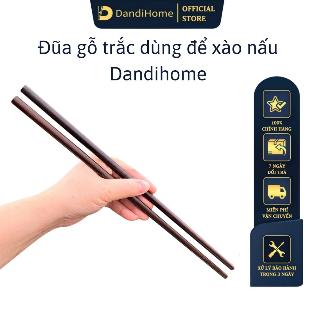 Đũa xào nấu thức ăn DandiHome gỗ trắc dai 35,5cm cao cấp, chịu nhiệt tốt, không độc hại khi gặp nhiệt độ cao