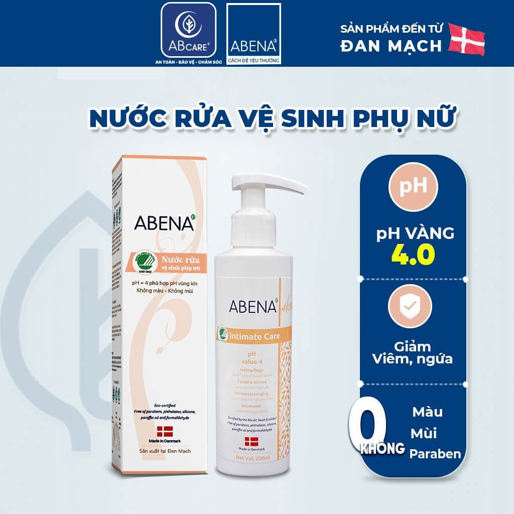 (Đã bán 132) Dung dịch vệ sinh phụ nữ Abena Intimate Care 200ml pH 4.0, Nước rửa phụ khoa nhập khẩu Đan Mạch chính hãng