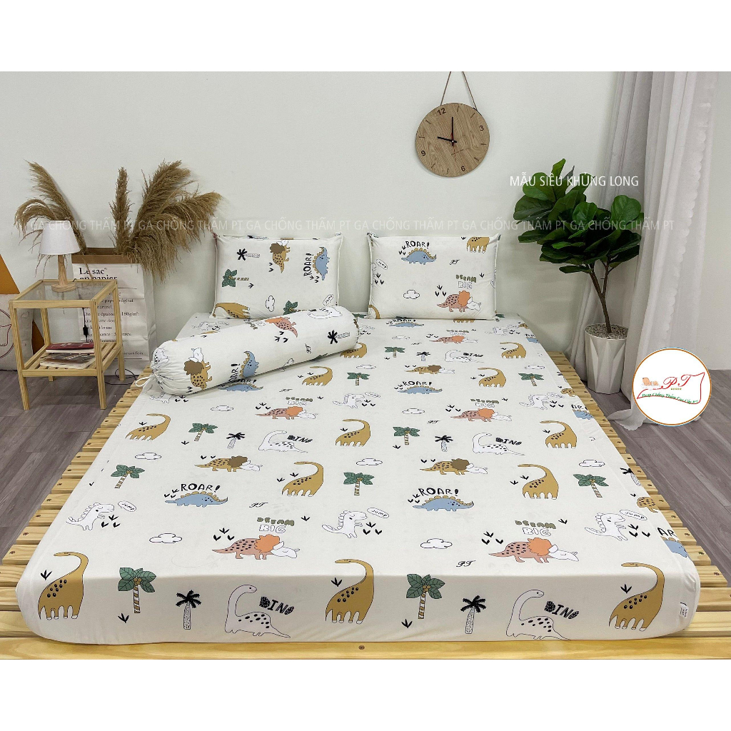 (BestSeller- Mẫu Siêu Khủng Long) Ga Chống Thấm PT Lụa Organic Siêu Mềm Mượt Mát Mịn Cho Bé