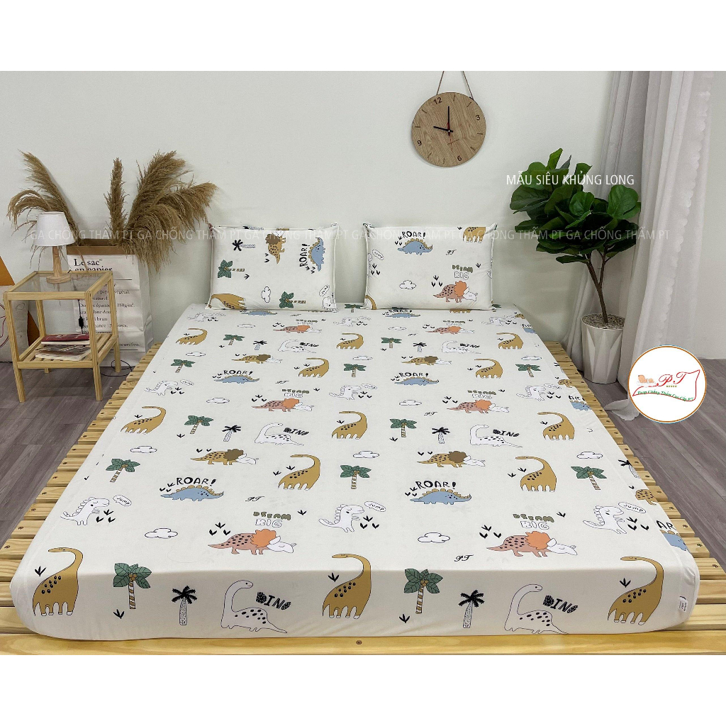 (BestSeller- Mẫu Siêu Khủng Long) Ga Chống Thấm PT Lụa Organic Siêu Mềm Mượt Mát Mịn Cho Bé