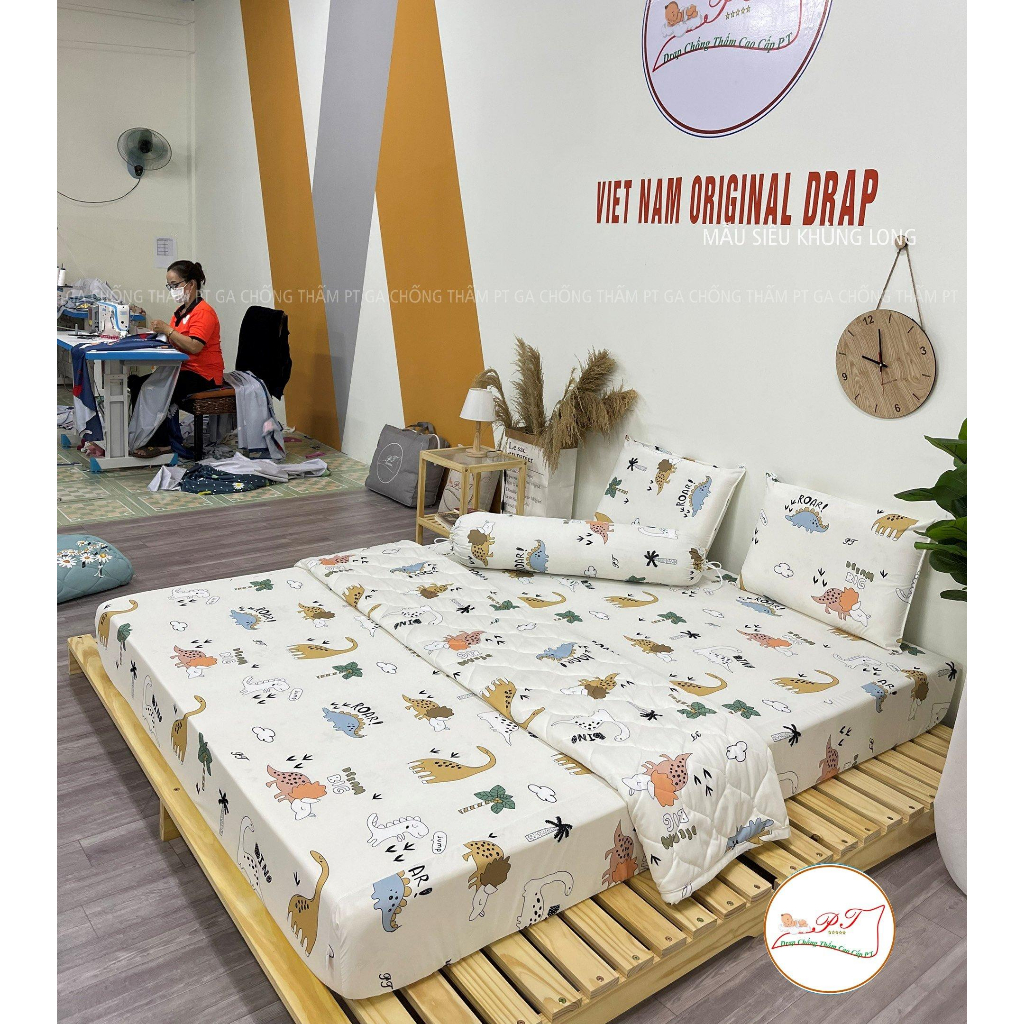 (BestSeller- Mẫu Siêu Khủng Long) Ga Chống Thấm PT Lụa Organic Siêu Mềm Mượt Mát Mịn Cho Bé