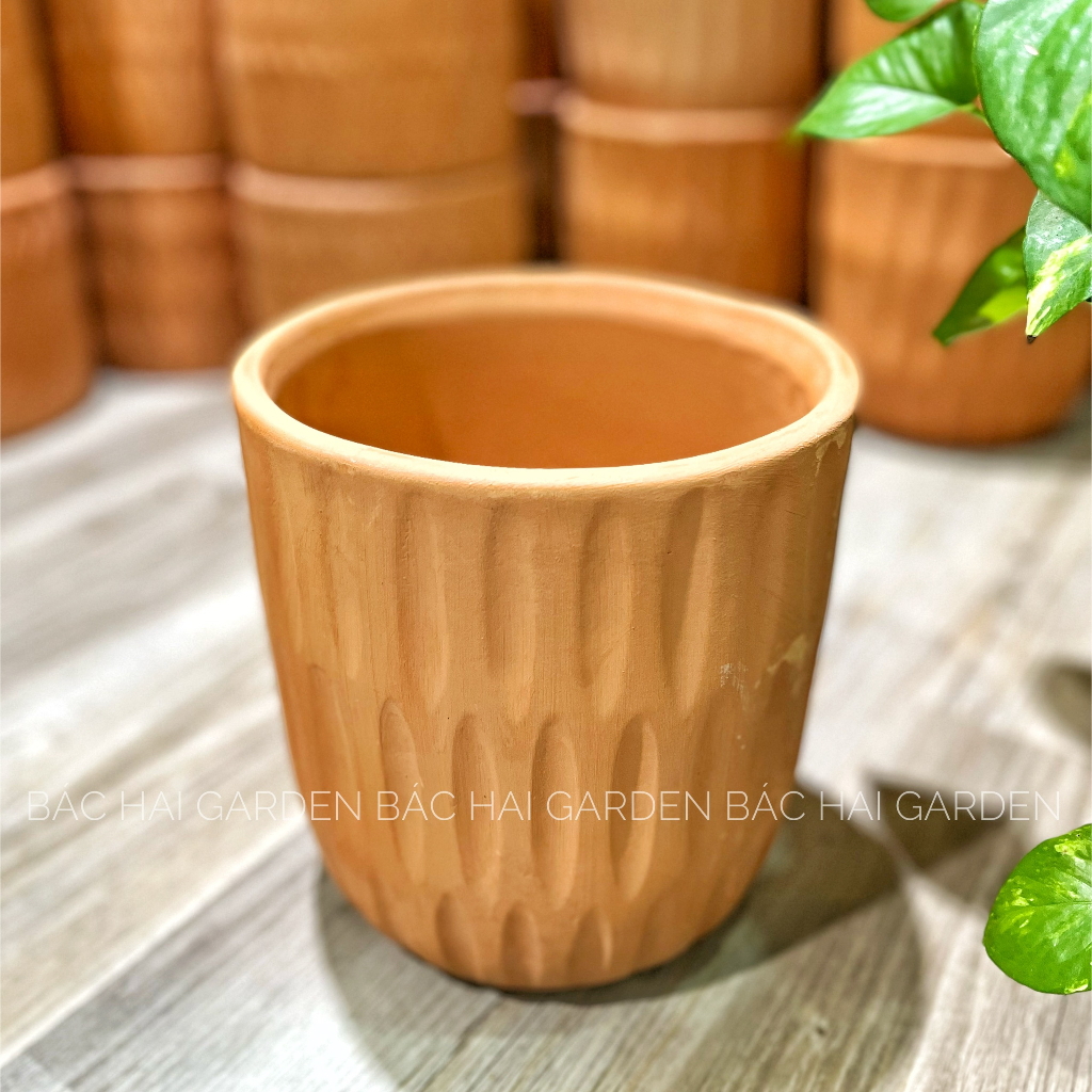 Chậu trứng đất nung hoa tiết cao cấp D18cm x H19cm
