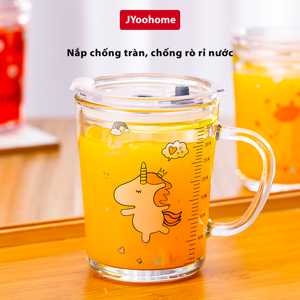 Cốc Chia Vạch Thuỷ Tinh JYoohome Cốc Pha Sữa Cho Bé Có Ống Hút Dùng Cho Bé Tập Uống 400ml
