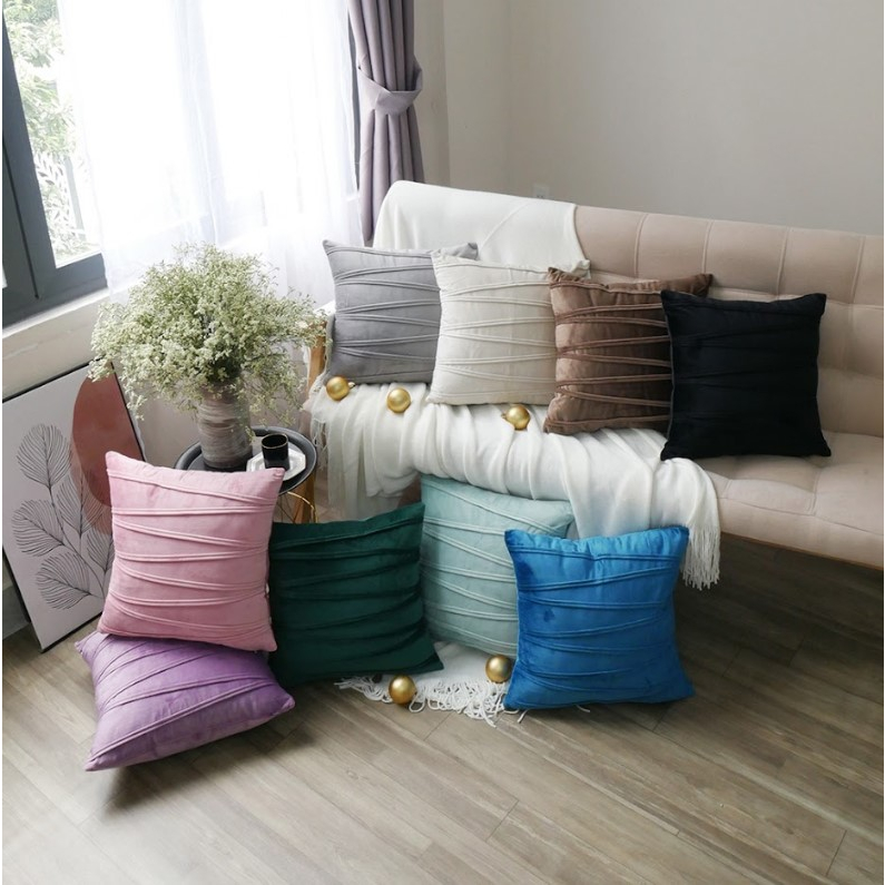 Vỏ Gối Tựa Lưng Sofa Nhung Hà Lan Dập Nổi Trơn Màu Sang Trọng Passion