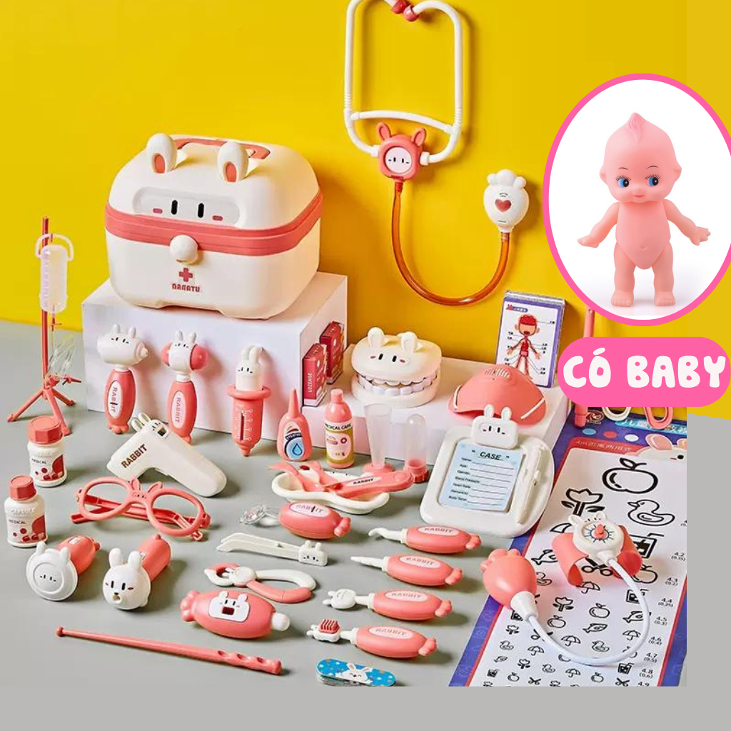 Bộ đồ chơi bác sĩ, xe cứu thương cao cấp cho bé, mô phỏng nha sĩ + khám răng