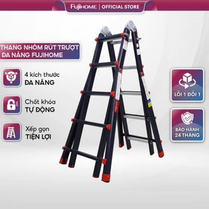 Thang nhôm gấp trượt 4 đoạn 4M-5.1M đa năng nhập khẩu FUJIHOME khóa chốt an toàn chống trơn trượt